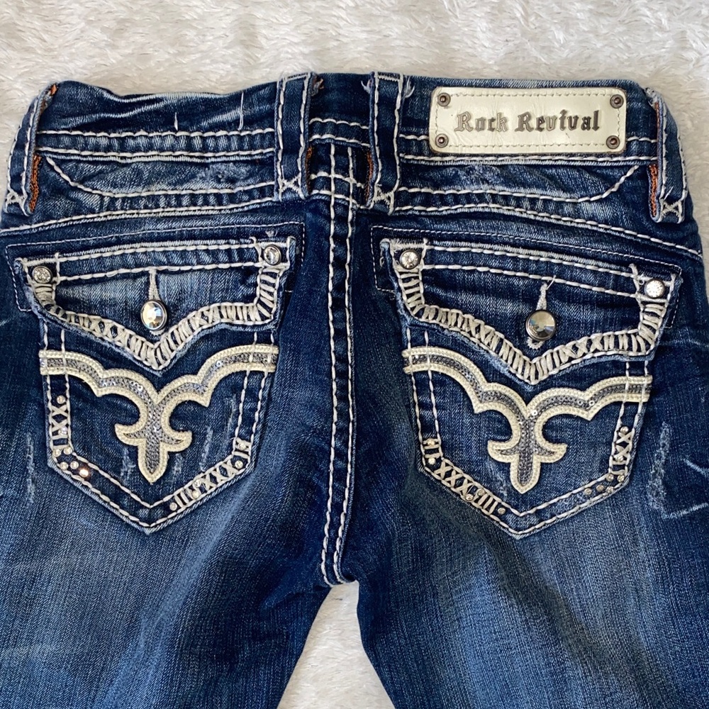 Rock Revival Dark Wash Bootcut Jeans with Contrast Stitching